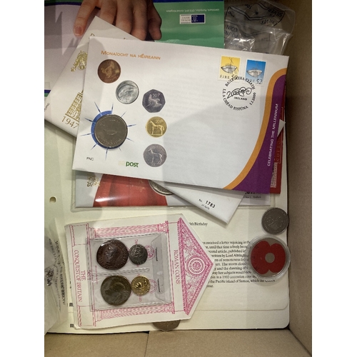 607 - Coin covers, various together with assorted coins and banknotes