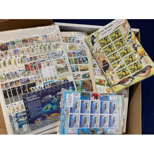 301 - STAMPS Jersey mint issues on stock pages including complete sheets face value stated to be £3,993