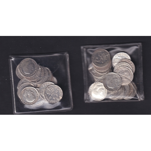 628 - COINS 39 Pre 1920 Silver 3d coins most in fine condition, various dates 53g