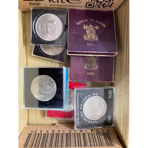 615 - COINS Small box with UK Crowns including two boxed 1951 Festival crowns