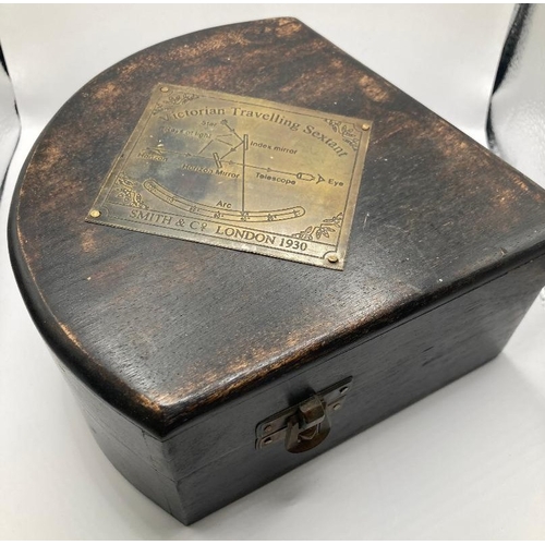 1 - Travelling Sextent possibly 1930's in special shaped wooden box, made by Smith and Co London, the ac... 