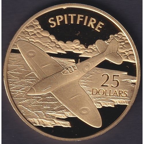 192 - 2005 Solomon Islands $25 Spitfire Gold Plated coin, presumably Silver 31.7g in proof condition