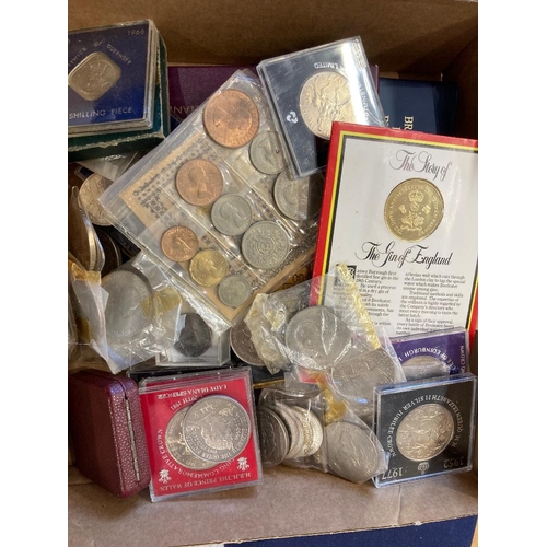 202 - Mixed box of coins including USA dollars and half dollars, 1951 Crown, German coins etc