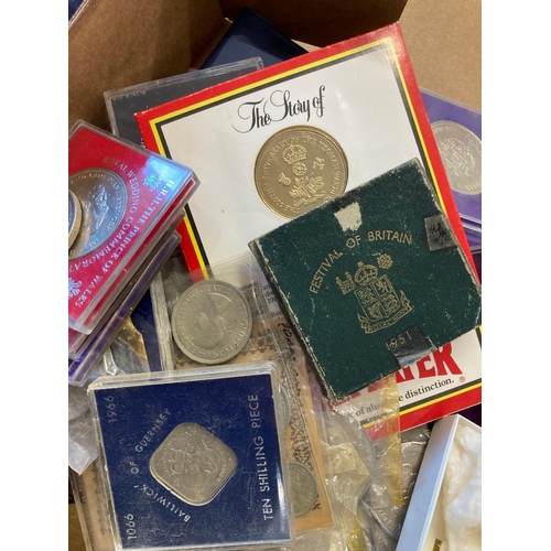 202 - Mixed box of coins including USA dollars and half dollars, 1951 Crown, German coins etc