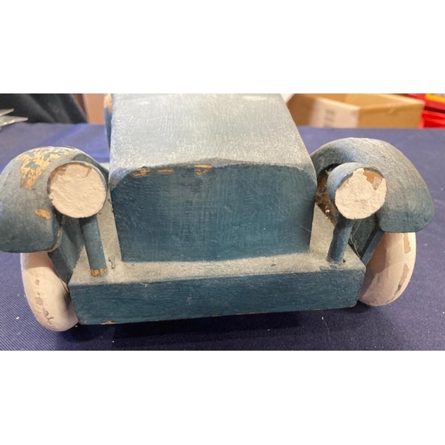 27 - Painted wooden old sports car, possibly French origin, paint flaking