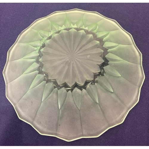 4 - Pottery: 1950's attractive green cut glass dish , approx 9 inches diameter