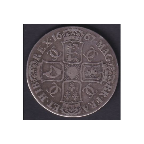 COINS 1667 Charles II Silver Crown 2nd Bust Scarce coin in fine condition