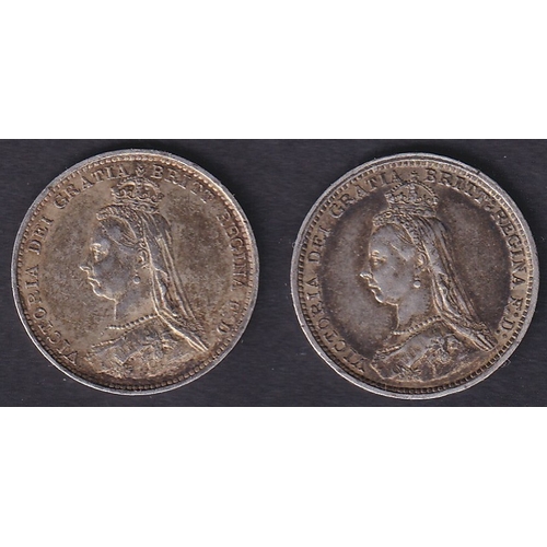 113 - Two 1887 QV Three Pence coins, good condition