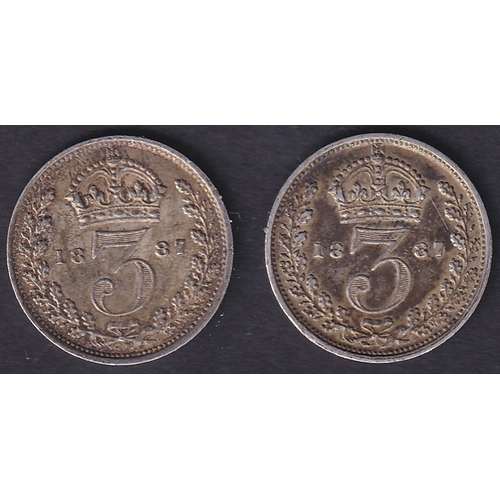 113 - Two 1887 QV Three Pence coins, good condition