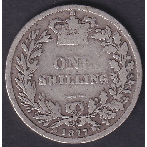 115 - 1877 QV Silver Shilling in good condition