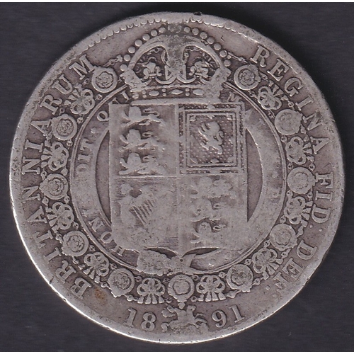 121 - 1891 QV Silver Half Crown in average to good condition