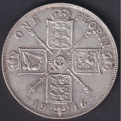 142 - 1916 GV Silver Florin in very fine to excellent condition