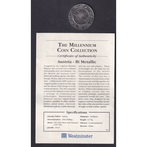 158 - Austria 100 Schilling coin 900 Silver with Titanium outer ring, unusual 2000 commemorative coin, 13.... 