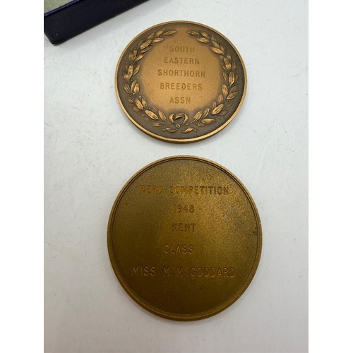168 - South Eastern Shorthorn Breeders medallions 1948 and 1950, Miss M M Goddard