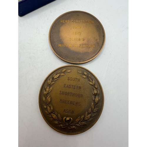 168 - South Eastern Shorthorn Breeders medallions 1948 and 1950, Miss M M Goddard