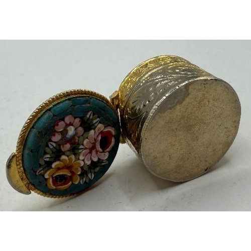 177 - Small enamelled top pill box in gilt metal