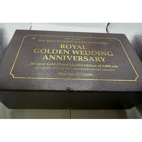 186 - 1997 Golden Wedding 24ct Gold Plated Bus set boxed as new
