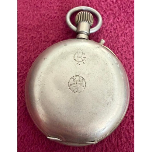 191 - Nickel large Pocket watch Swiss made with enamel dial (damaged) not tested