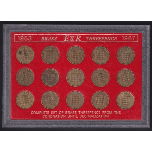 78 - CHARITY : boxed set of 1953-67 3d brass coins