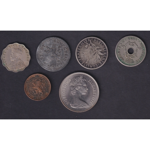 86 - CHARITY : small batch of early Foreign coins inc 1881 Dutch 1c 1899 French 1 f, plus a 1968 UK 10p (... 
