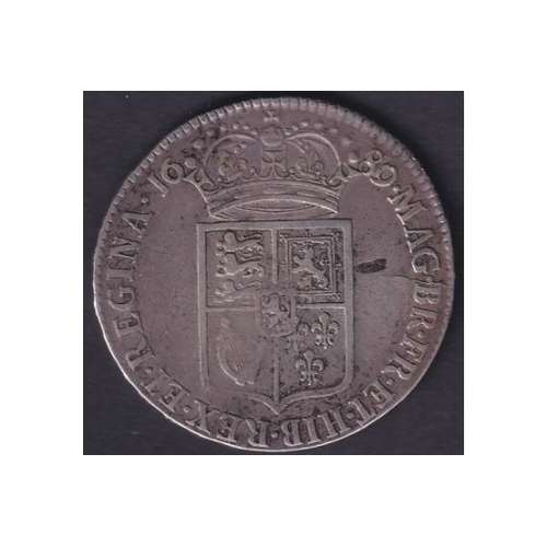 104 - Coins : 1689 William and Mary Silver Half Crown, frosted, no pearls Very Fine condition, very scarce... 