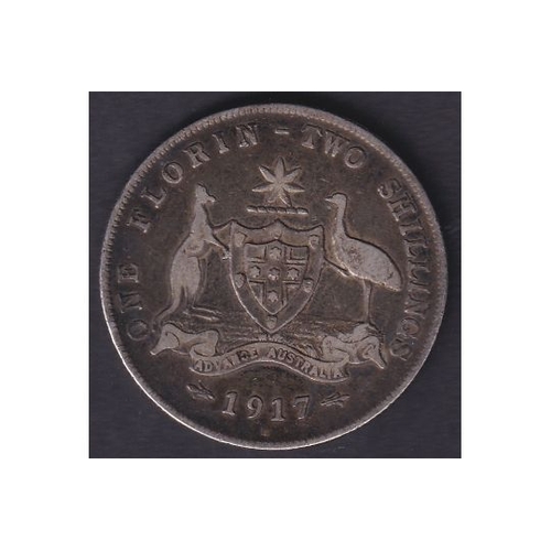 161 - coins : 1917 Australia QV Silver Florin in average to good condition