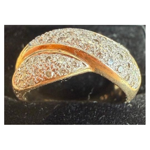 66 - Jewellery 9ct GOLD ring twisted design with diamond chips 6g size O (Payment by bank transfer or car... 
