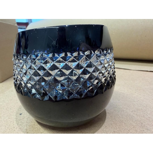 184 - John Roche Waterford Crystal small black vase in original box, excellent condition