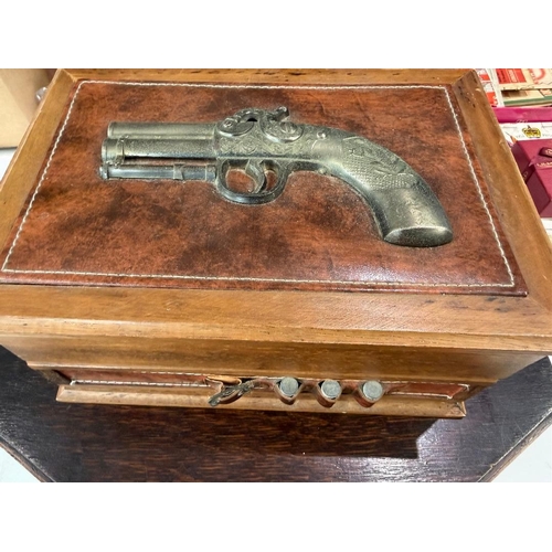 185 - Gaming box including Roulette, dice, crib etc