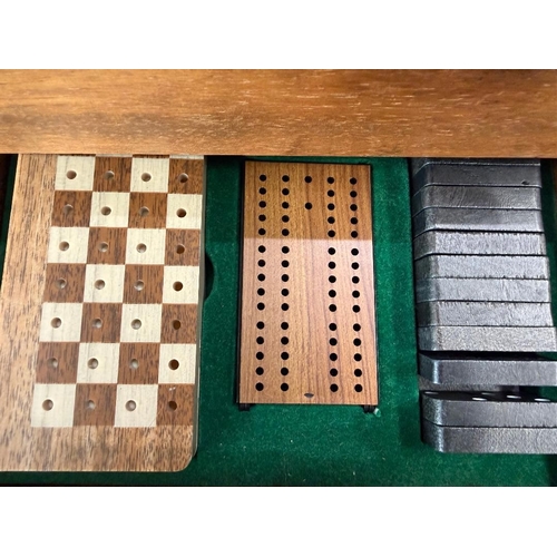 185 - Gaming box including Roulette, dice, crib etc