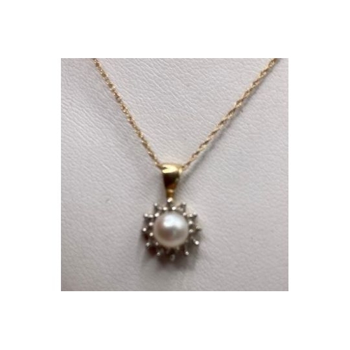 1 - Jewellery : Ladies Gold necklace with pearl and gold pendant marked as 10k (1.8g total) very fine li... 