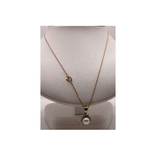 1 - Jewellery : Ladies Gold necklace with pearl and gold pendant marked as 10k (1.8g total) very fine li... 