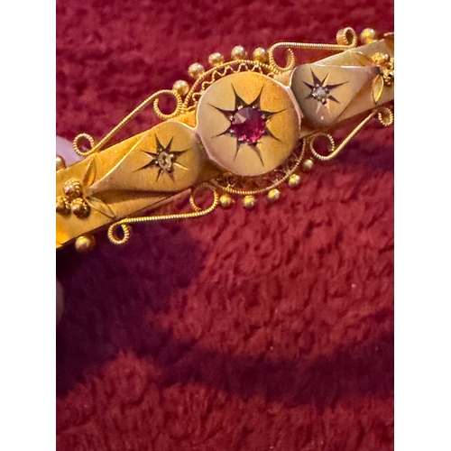 28 - JEWELLERY : Fantastic 9ct GOLD bracelet/bangle with inset diamonds and ruby 9.5g       PLEASE MAKE S... 