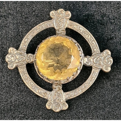 44 - JEWELLERY : Scottish Silver brooch with large Citrine gem stone to centre, Robert Allison Edinburgh ... 