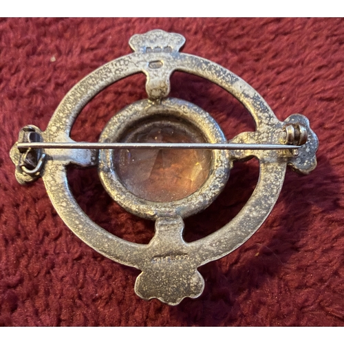 44 - JEWELLERY : Scottish Silver brooch with large Citrine gem stone to centre, Robert Allison Edinburgh ... 