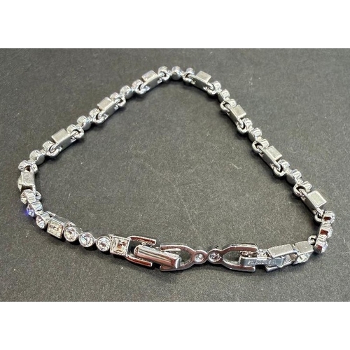 22 - Jewellery : Genuine Swarovski white metal bracelet no reactive to magnet with round and square fine ... 