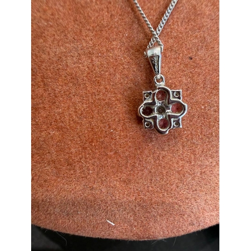 24 - Jewellery : 18ct White Gold pendant and chain. Pendant with four small diamonds total weight 3g     ... 