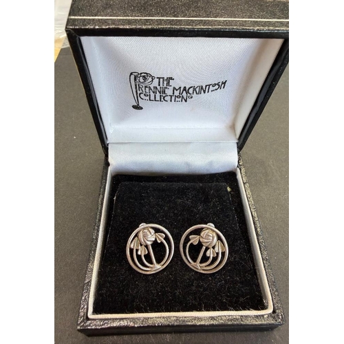 37 - Jewellery : Rennie Mackintosh silver earrings in contemporary box, classic Scottish design hall mark... 