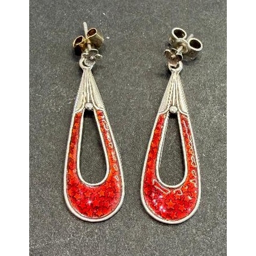 50 - Jewellery : Pair of Silver and enamel Danish earrings by Meka