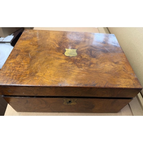 58 - Walnut writing slope with red leather inlay , generally in good condition, with drawers etc includin... 