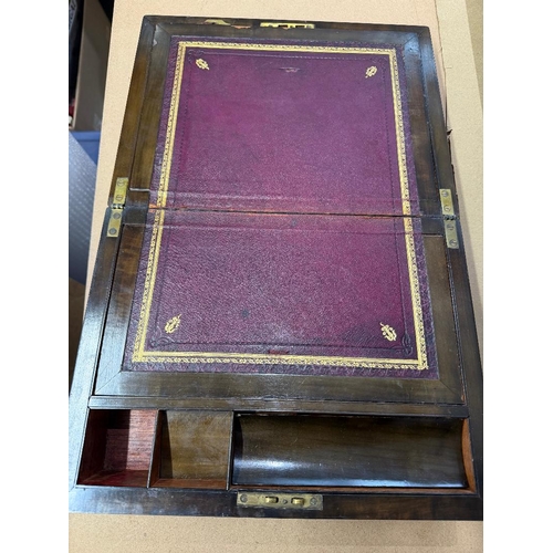 58 - Walnut writing slope with red leather inlay , generally in good condition, with drawers etc includin... 