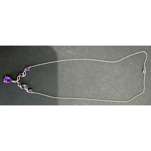 6 - Jewellery: 9ct White Gold necklace with mauve stones 3.59g total weight       PLEASE MAKE SURE YOU R... 