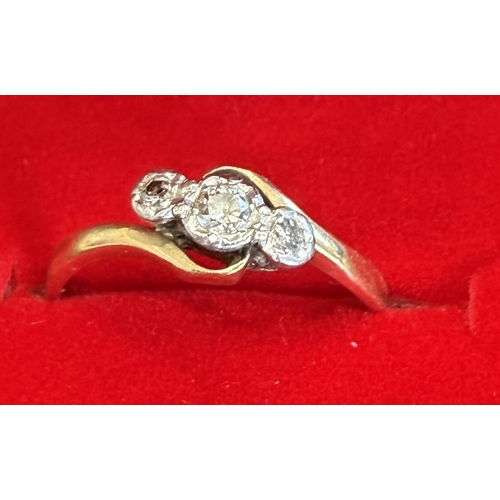 8 - Jewellery : 18ct Triple white stone (possible diamond) ring Size M 2.07g, slightly worn 18ct hallmar... 