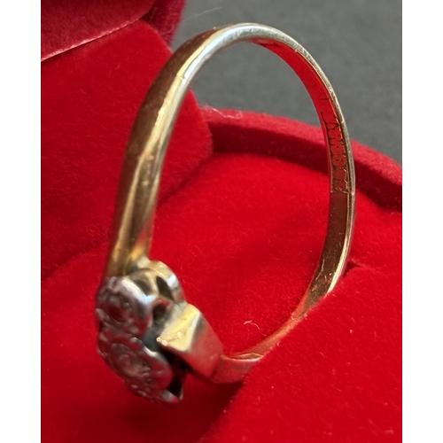 8 - Jewellery : 18ct Triple white stone (possible diamond) ring Size M 2.07g, slightly worn 18ct hallmar... 