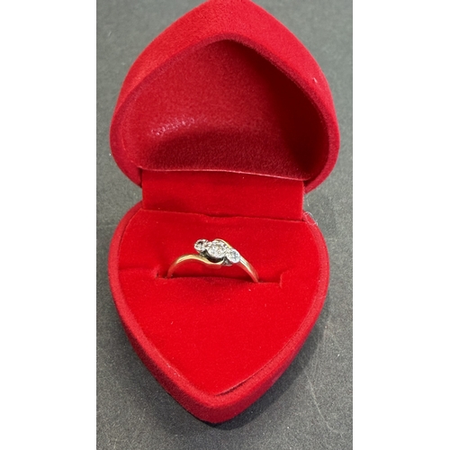 8 - Jewellery : 18ct Triple white stone (possible diamond) ring Size M 2.07g, slightly worn 18ct hallmar... 