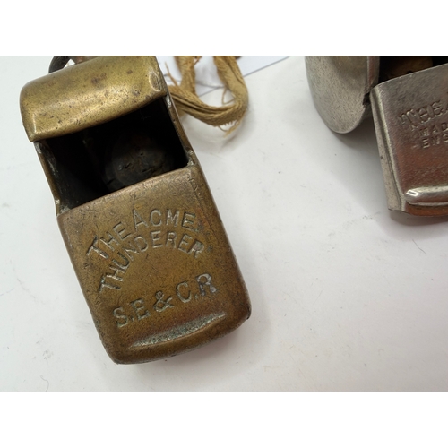 54 - Whistles: Three vintage whistles two made by ACME Railway style plus Metropolitan Police style