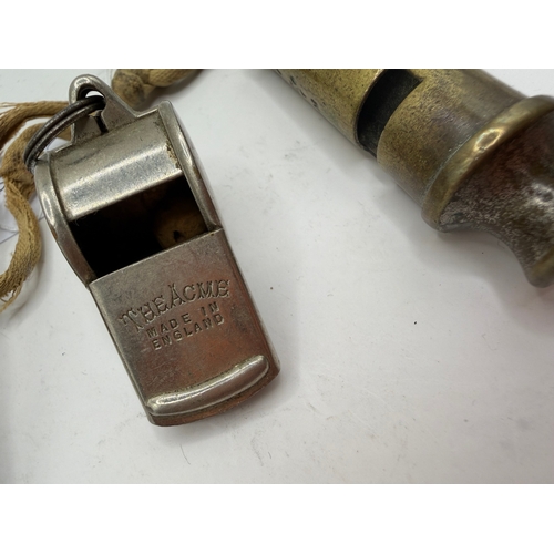 54 - Whistles: Three vintage whistles two made by ACME Railway style plus Metropolitan Police style