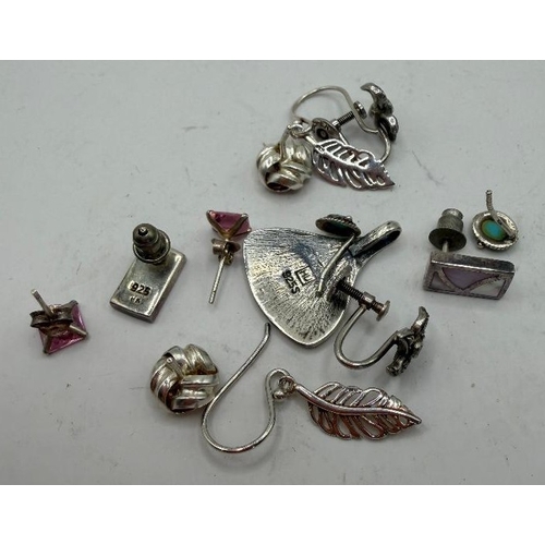 49 - Jewellery : Small batch of marked Silver earrings and a pendant ( 6 pairs, missing backs plus pendan... 