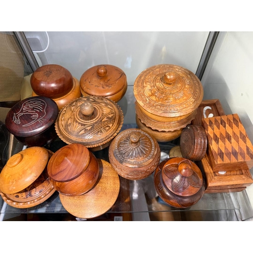 56 - Treen, large accumulation of small wooden pots etc various designs