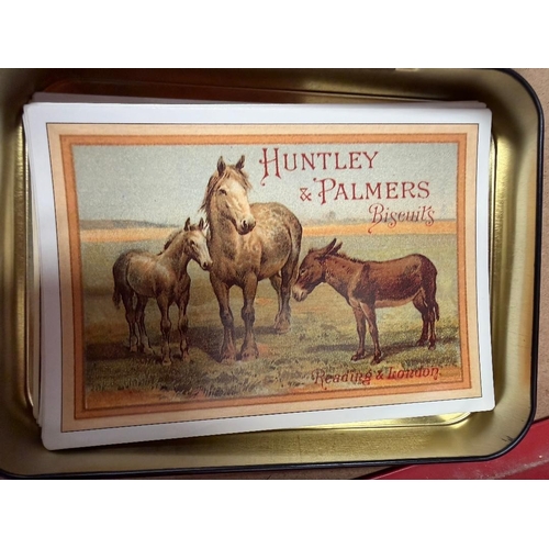 109 - CARDS CHARITY Old Cadburys Chocolate tin with Huntley and Palmer and Calland and Bowser cards ( Bein... 